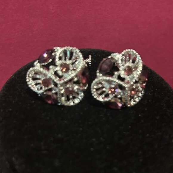 DODDS Purple Rhinestone Silver Link Statement NECKLACE/EARRINGS SET - Picture 7 of 11